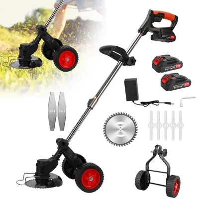 21V Electric Lawn Mower Weed Wacker 18000RPM Cordless Grass String Trimmer Adjustable Foldable Cutter