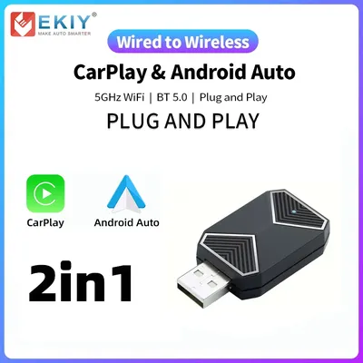 EKIY 2in1 Plug and Play Wireless CarPlay Adapter Wireless Android Auto Smart AiBox For Car Radio