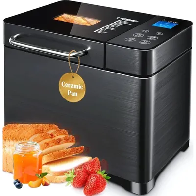 Bread Maker, 17-in-1 Dual Heaters Bread Maker, Auto Nut Dispenser,Ceramic Pan& Touch Panel, 3 Loaf