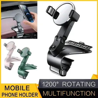 Universal Car Phone Holder, 1200° Rotating, Multifunction Dashboard Phone Mount for 3 to 7 Inch