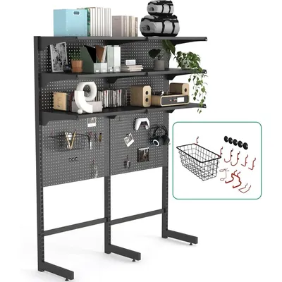 DDB Gaming Pegboard Standing Shelf Units, Modular Pegboard and Shelf System with 15 Pieces Organizer