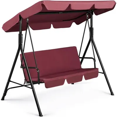 Outdoor Chair 3-Person, Canopy Swing with Removable Cushion, Convertible Canopy Hanging Swing