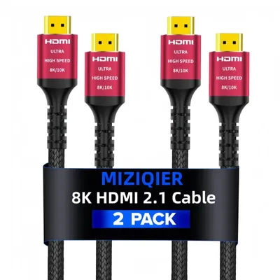 MIZIQIER 2-Pack 8K HDMI 2.1 Cable High Speed 48Gbps hdmi Braided Cord-8K60Hz 4K120Hz Compatible for