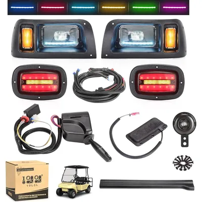 10L0L Deluxe Golf Cart Light Kit for Club Car DS, Full Headlight Taillight Kit with RGB Daytime