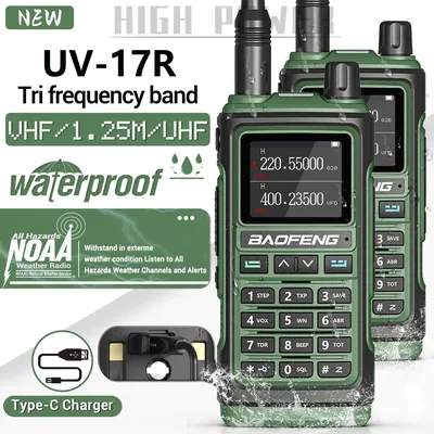 Baofeng UV-17R Walkie Talkie Tri Band Wireless Copy Frequency 999CH NOAA FM Long Range Type-C Two