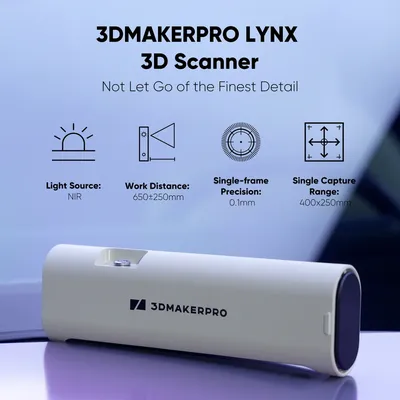 3DMakerpro Lynx Handheld 3D Scanner for 3D Printing 0.1mm Accuracy&10FPS Scanning Fast Speed