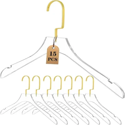 Clear Hangers 15 Pack Hangers Premium Quality Crystal Clear Hangers with Gold Hooks Luxury Dress