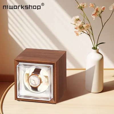 Niworkshop Single Watch Winder for Automatic Watches,Wooden Watch Box,1 Slot Watch Storage Case with