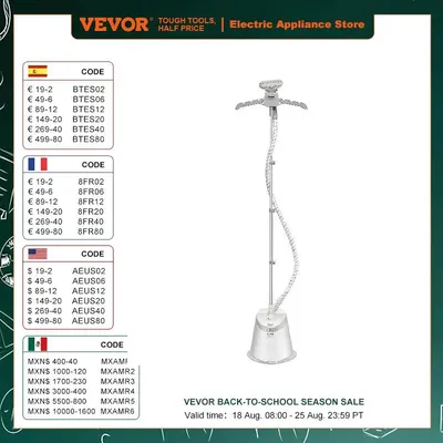 VEVOR Standing Steamer with Foldable Garment Hanger 0.5 Gallon Water Tank for 90 Minutes Continuous