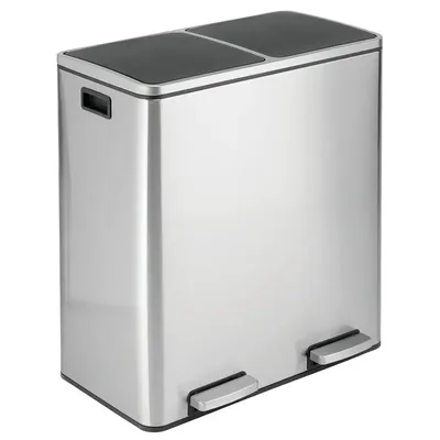 mDesign Metal Steel 16 Gallon/60-Liter, Dual Compartment Step Trash Can; Double Bin Trash