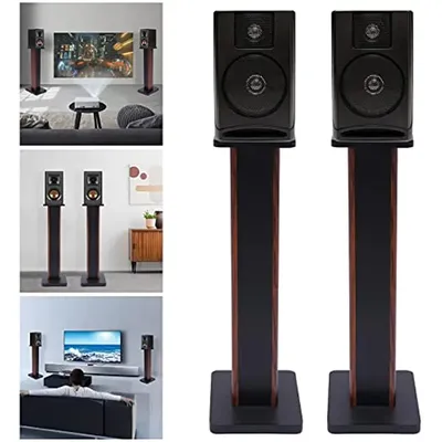 Yellow Sandalwood 28" Inch Bookshelf Speaker Stands Surround Sound Home Theater Tabletop Shelf