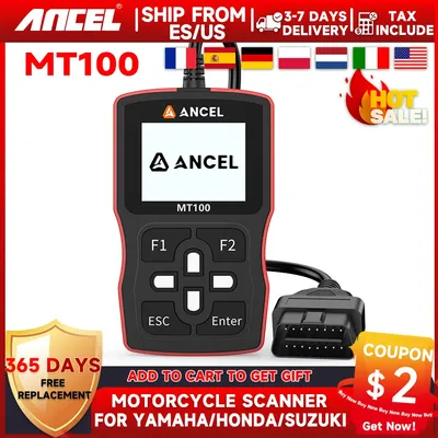 ANCEL MT100 Motorcycle Scanner OBD2 Code Reader Engine ABS Diagnostic Tool Adapter Cable For