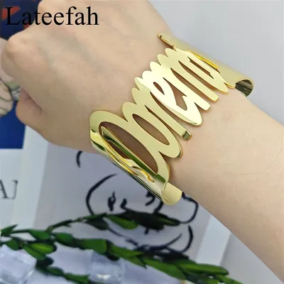 Lateefah Stainless Steel Custom Letter Gold Fashion New Style Hiphop Joker Sense of Premium Cuff