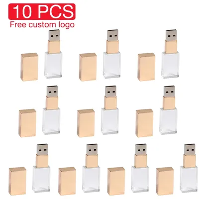 10 PCS LOT Crystal USB Flash Drive 128GB Free Custom logo Pen Drive 64GB Creative Photography
