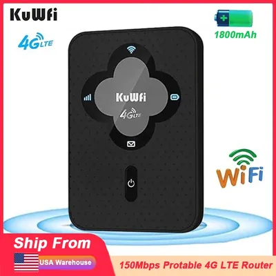 KuWFi 1800mAh 4G LTE Router 150Mbps Portable Mobile Roputer Outdoor Travel Wifi Hotspot with SIM