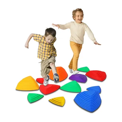 12 PCS Rainbow Color Stepping Stones Non-Slip Balance Stones Toys Indoor And Outdoor Play Equipment