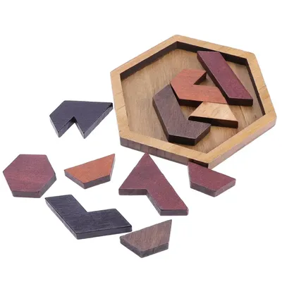 12 pcs Hexagon Tangram Jigsaw Puzzles Wooden Puzzle Games Brain Puzzles For Kids Assembly