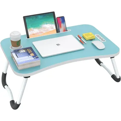 Lap Desk, 23.6 Inch Portable Wood Blue Laptop Bed Desk Lap Desk with Cup Holder, for Working Reading