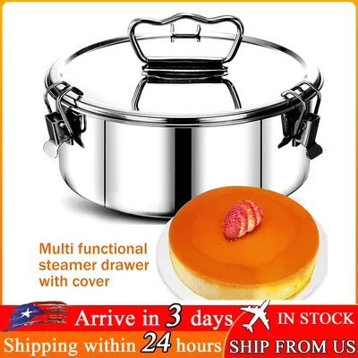 Stainless Steel Flant Pan Mould 1.5QT Cake Biscuit Pudding Baking Pan Steaming Rack Portable Dessert