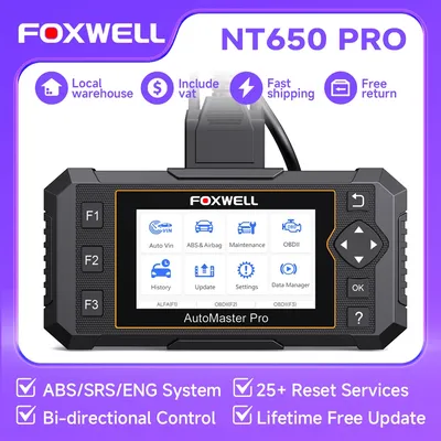 FOXWELL NT650 PRO OBD2 Scanner 25+ Reset Service Airbag ABS Scan Tool OBDII Code Reader