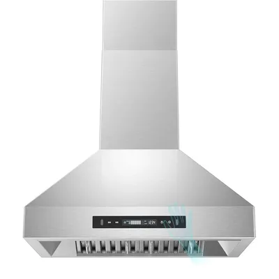 Tieasy 900CFM 30-inch Wall Mount Stainless Steel 3-Speed Fan Touch Screen LED Light Range Hood