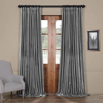 Extra Wide Faux Silk Blackout Curtains 96 Inches Long Vintage Textured Blackout Curtain (1 Panel),