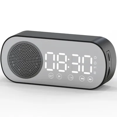 Digital Alarm Clock Bluetooth 5.0 Speaker LED Display Mirror Desk Alarm Clock with FM Radio Support