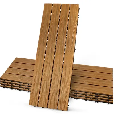 Wood Composite Interlocking Floor Deck Tiles 5Pcs, 15 sq. Ft Indoor Outdoor Use 12