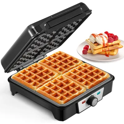 4-Slice Belgian Waffle Maker, 3 Browning Levels with Nonstick Square Waffler Iron Plates, 1200