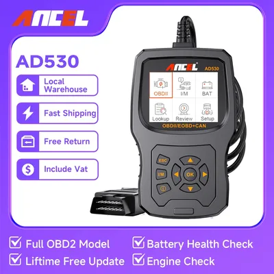 ANCEL AD530 OBD2 Scanner Battery Check Full OBD2 Function Smoke Check EOBD OBD Code Reader Turn off