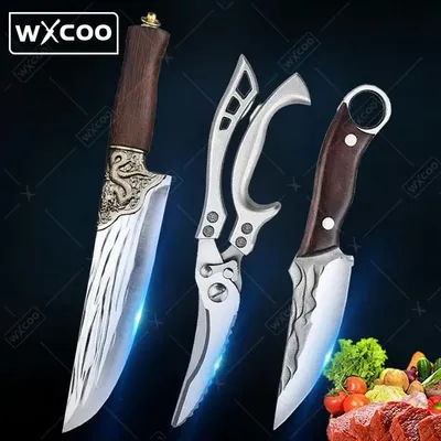 3 pcs, Kitchen Knife Boning Knife Chef Knife Meat Cleaver Butcher Knife Vegetable Knife Kitchen