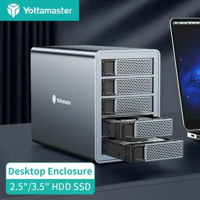 Yottamaster FS5C3 5Bay USB USB3.1 (GEN2) Type-C JBOD Hard Disk Enclosure Compatibility 2.5/3.5"