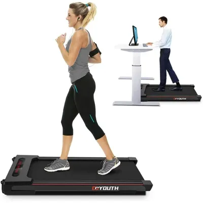 GOYOUTH 2 in 1 Under Desk Electric Treadmill Motorized Exercise Machine with Wireless Speaker,