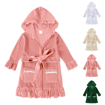 2023 Kids Christmas Robe Pyjamas Hooded Towel Robe Velvet Bathrobe Boys Girls Home Wear Costume