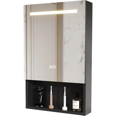 Bathroom cabinet with mirror door 15.7x27.5 inch wall mounted mirror cabinet black aluminum