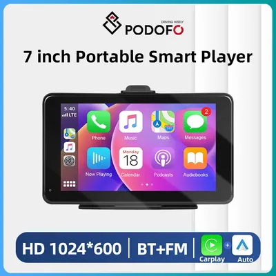 Podofo 7inch Screen MP5 Portable Smart Player Wireless Carplay Android AUTO Supports Android Auto