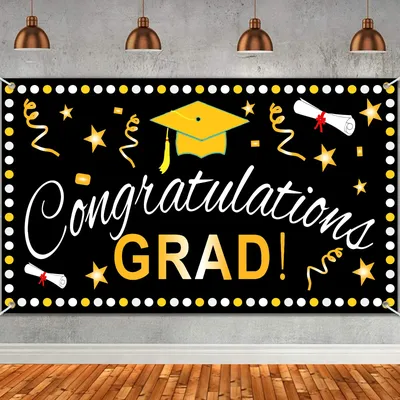 CONGRATS GRAD Graduation Season Banner Hanging Flag School Reunion Party Graduation Background Cloth