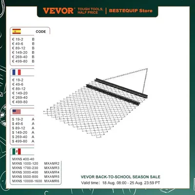 VEVOR Drag Harrow 4' x 5' ATV Chain Harrow Q235 Steel UTV Tractor Attachments Field Drag Mat for