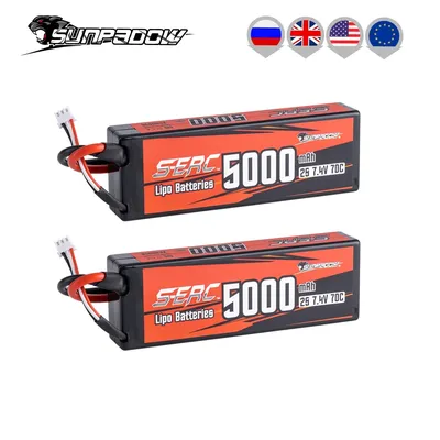 Sunpadow 2S Lipo Battery for 5000mAh 7.4V 70C Hard Case with Deans T Plug RC Car Truck Boat Vehicles