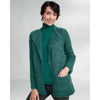 Appleseeds Women's Luxe Bouclé Open Cardigan - Green - SPS - Petite Short