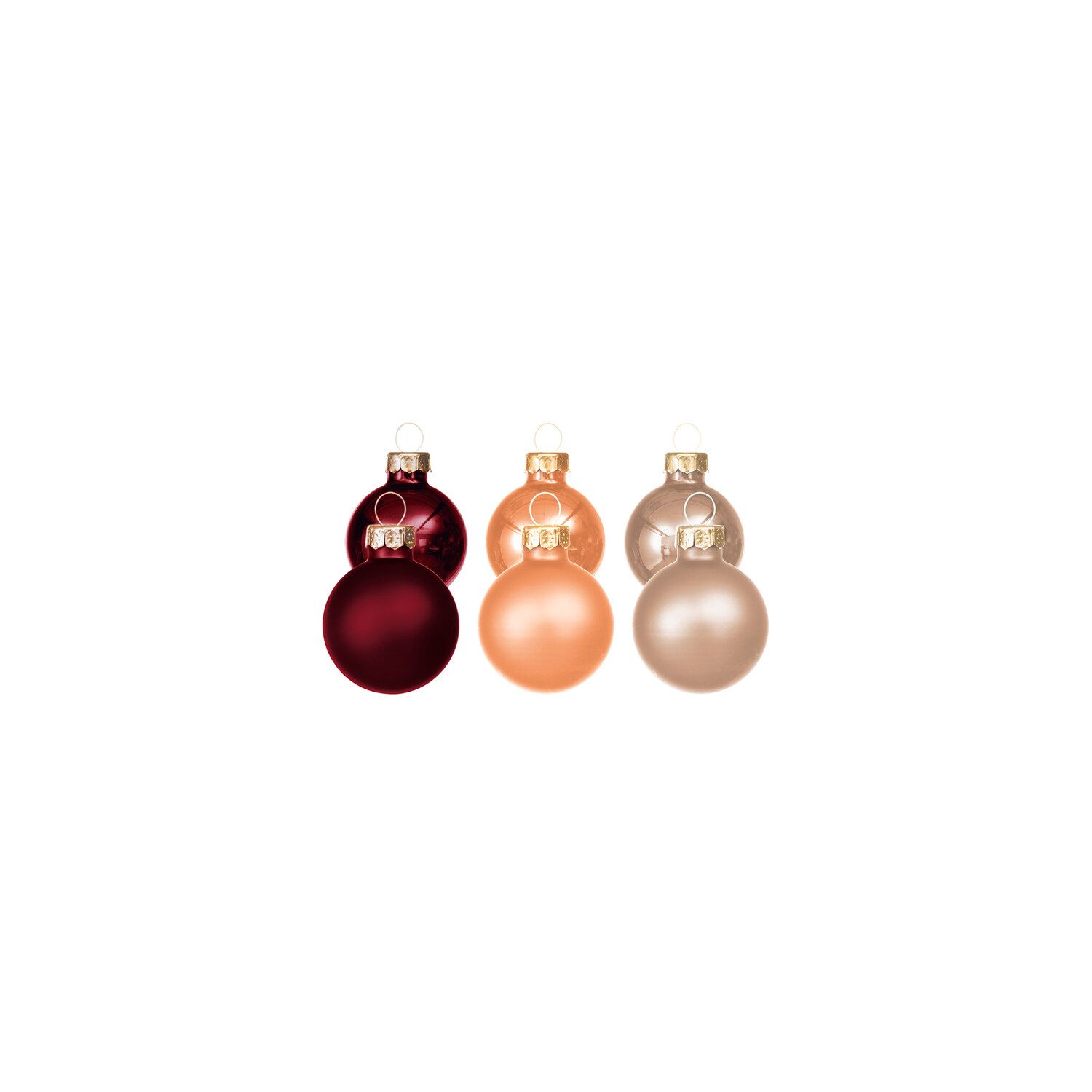 Boules de Noël en verre, rouge, saumon, crème, 2 cm Ø, 25 pièces