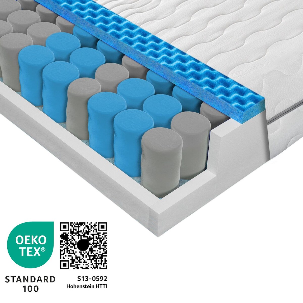 Sleepneo Matratze 120x200 H3 H4, Höhe 21cm, Ergonomische 7 Zonen Taschenfederkernmatratze 120x200cm, Atmungsaktiver Doppeltuchbezug mit Aloe Vera Veredelung Image