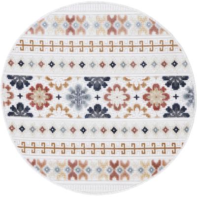 Teppich CARPETFINE "Deja 103", beige, H:4mm Ø:120cm, Polypropylen, Teppiche, robustes Flachgewebe, Motiv- Floral Palmenblätter, Hoch-Tief Effekt Image