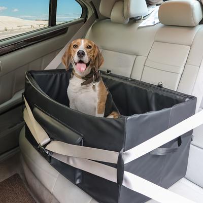 TEMU Dog Booster Seat For 2 Small Dogs Or Medium Dog, Dog Car Seat With 2 Safety Belt, Upgraded/pu Leather/waterproof/anti-odour Puppy Car Seat