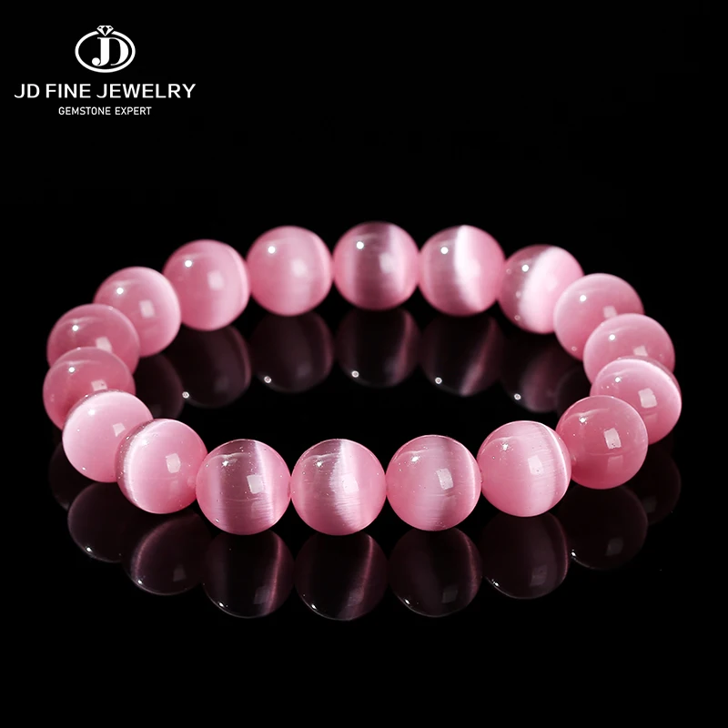 Jd Naturstein dunkelrosa Katzenaugen Steins trang Armband Frauen einfache Schmuck Geschenke runde Perle elastische Seil Armband für Mädchen Image