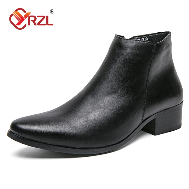 YRZL Herren-PU-Lederstiefel, klassischer britischer Stil, lässige Business-Schuhe, hochwertige Stiefeletten für Herren, Übergröße 46, Herrenstiefel