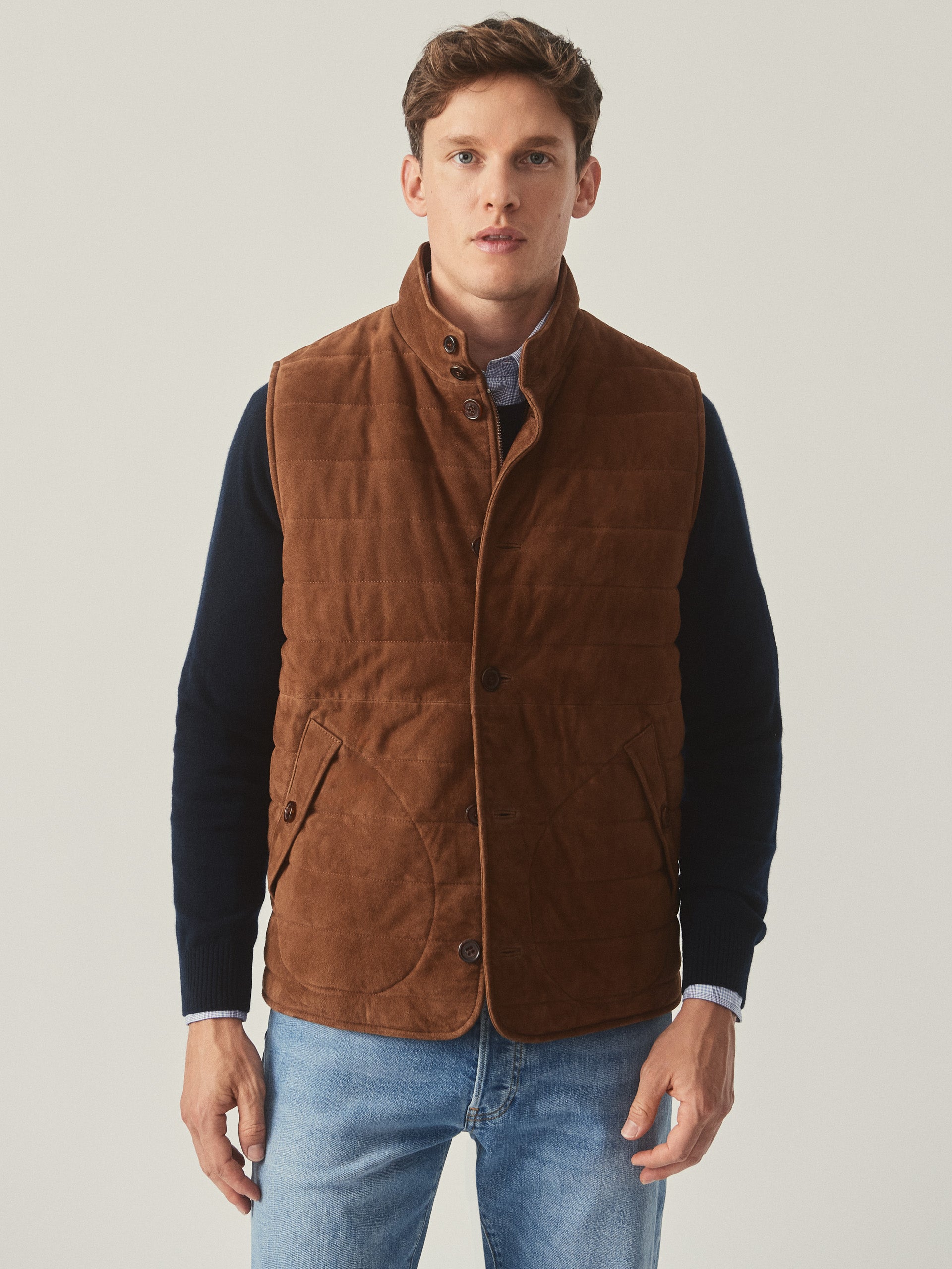 J.McLaughlin Men's Cotswald Suede Vest Whiskey, Size Large