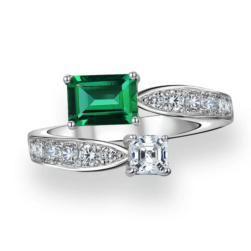 Huitan Stilvoller verstellbarer Ring für Damen, brillanter grüner Zirkonia, moderner Stil, Accessoires für Verlobung, Statement-Schmuck, Geschenk Image