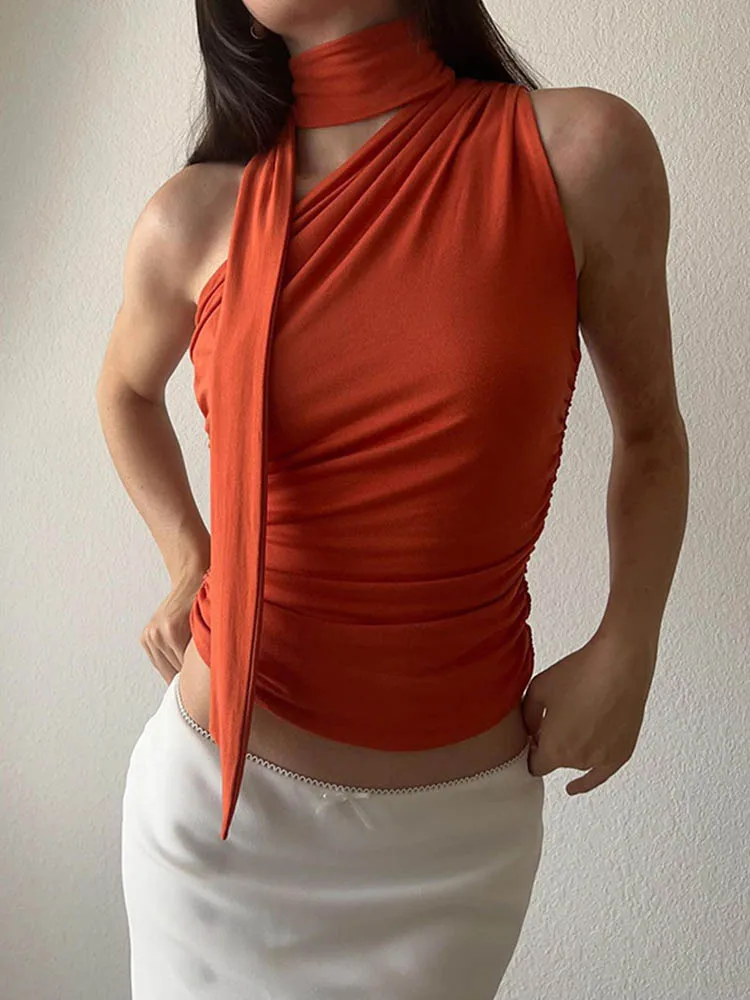 Backless Sexy Off Schulter Halter Tank Tops Frauen Vintage Ärmel Crop Top Y2K Kleidung Club Weibliche Casual Sommer 2023 Image