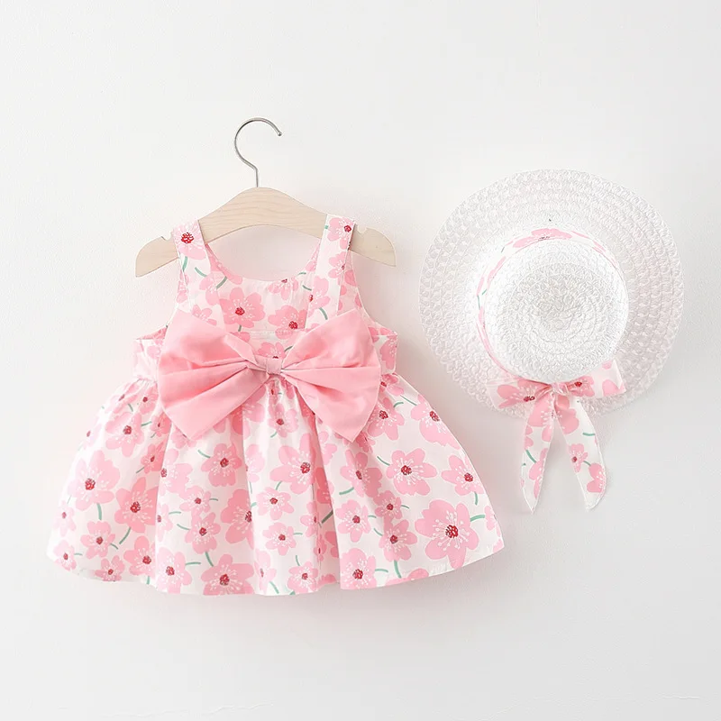 Sommer Neugeborenen Baby Kleidung Kleinkind Mädchen Kleidung Baumwolle Strand Hosenträger Kleid + Sonnenhut Prinzessin Kleider Image